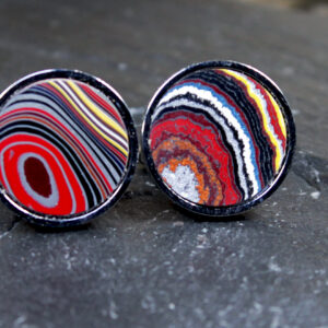 Fordite Cufflinks-Corvette Fordite-18mm-Silver Colored Titanium-2 mm Thick  (C-489)