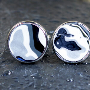 Fordite Cufflinks - 18mm x 2mm Thick - Silver Coated Titanium          (C-490)