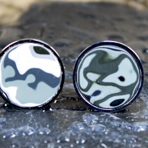 Fordite Cufflinks - 18mm - Silver Colored Titanium - 2 mm Thick  (C-491)