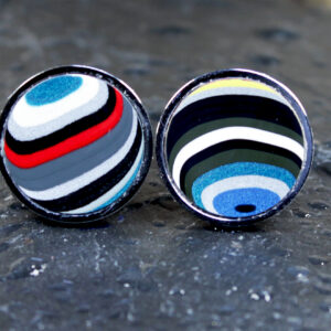 Fordite Cufflinks - 18mm - Silver Colored Titanium - 2 mm Thick  (C-492)