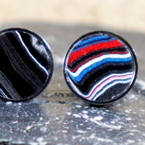 Fordite Cufflinks - 18mm - Silver Colored Titanium - 2 mm Thick  (C-493)