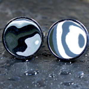 Fordite Cufflinks - 18mm - Silver Colored Titanium - 2 mm Thick  (C-496)