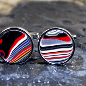 Fordite Cufflinks - 16mm - Silver Colored Titanium - 2 mm Thick  (C-497)