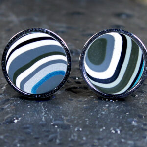 Fordite Cufflinks - 18mm - Silver Colored Titanium - 2 mm Thick  (C-499)