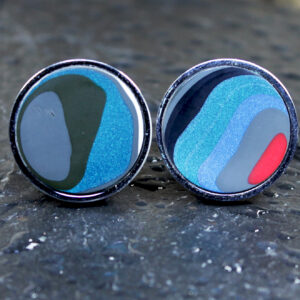 Fordite Cufflinks - 18mm - Silver Colored Titanium - 2 mm Thick  (C-501)