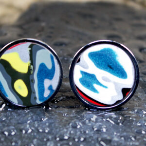 Fordite Cufflinks - 18mm - Silver Colored Titanium - 2 mm Thick  (C-502)
