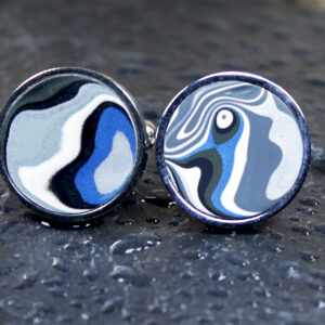 Fordite Cufflinks - 18mm - Silver Colored Titanium - 2 mm Thick  (C-503)