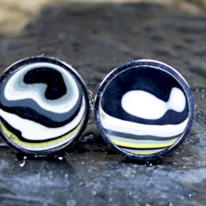 Fordite Cufflinks - 18mm - Silver Colored Titanium - 2 mm Thick  (C-504)
