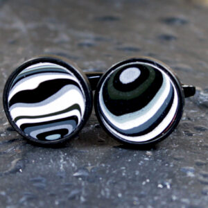 Fordite Cufflinks - 16mm - Black Coated Titanium - 2 mm Thick  (C-509)