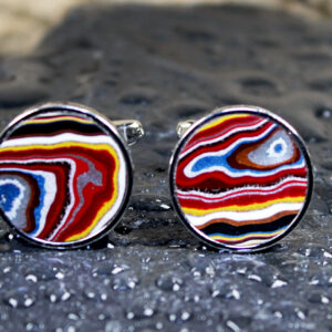 Fordite Cufflinks-Corvette Fordite-16mm-Silver Colored Titanium-2 mm Thick  (C-510)