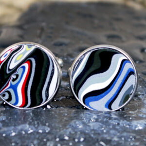 Fordite Cufflinks - 18mm - Stainless Steel - 1 mm Thick  (C-512)