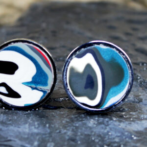 Fordite Cufflinks - 18mm - Silver Colored Titanium - 2 mm Thick  (C-513)