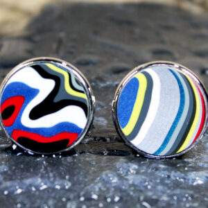 Fordite Cufflinks - 18mm x 2mm Thick - Silver Coated Titanium          (C-515)