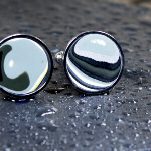 Fordite Cufflinks - 16mm - Silver Colored Titanium - 2 mm Thick  (C-516)