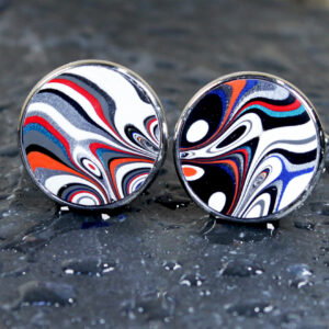 Fordite Cufflinks - 18mm x 2mm Thick - Silver Coated Titanium          (C-518)