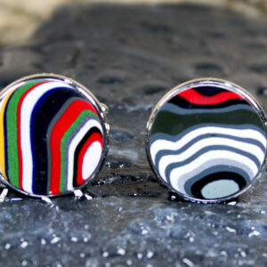 Fordite Cufflinks - 18mm x 2mm Thick - Silver Coated Titanium          (C-519)