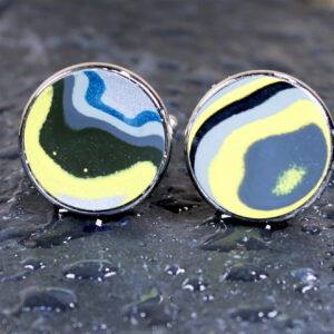 Fordite Cufflinks - 18mm x 2mm Thick - Silver Coated Titanium          (C-520)