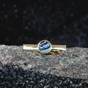 Gold tie clip with striped blue agate