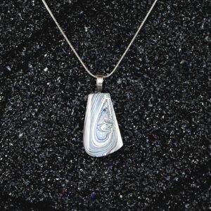 Blue-white swirled pendant on silver chain