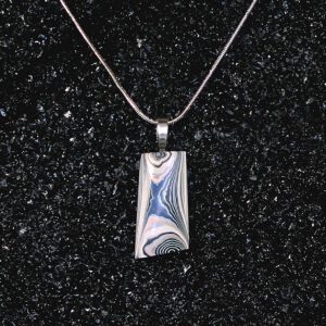 Rectangular mokume-gane pendant on silver chain