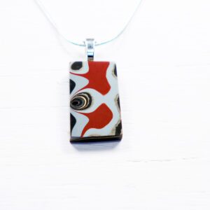 Rectangular abstract red, white and black pendant