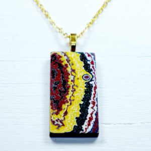 Rectangular multicolor pendant on gold chain