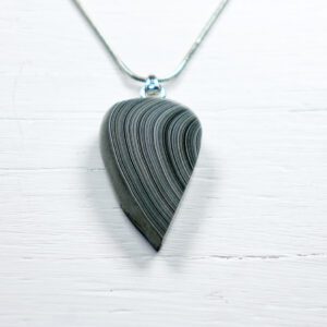 Gray layered teardrop pendant on silver chain