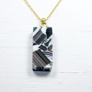 Multicolored striped rectangular pendant on gold chain