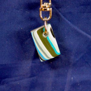 Blue-green striped rectangular keychain pendant