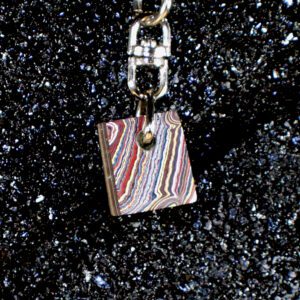 Square multicolored layered pendant on chain