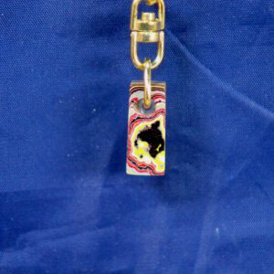 Colorful layered rectangular pendant on gold chain