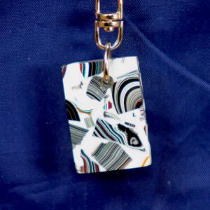 Abstract black-and-white rectangular keychain pendant