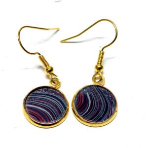 Gold dangle earrings with marbled swirl discs