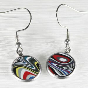Round colorful swirled earrings with silver hooks