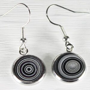 Silver dangle earrings with concentric circle design