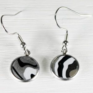 Round black-and-white zebra pattern dangle earrings