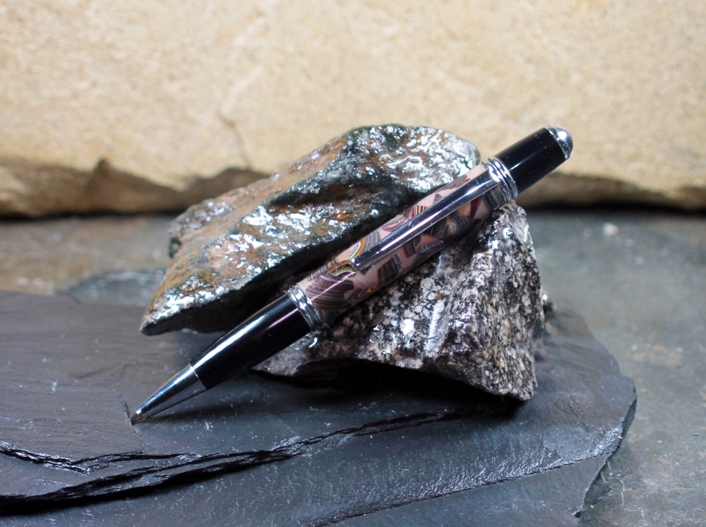 Corvette Fordite and Resin Pen - Chrome/Pink/Corvette Fordite (P-084) - Image 2