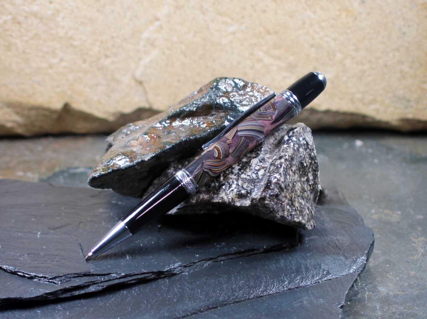 Corvette Fordite and Resin Pen - Chrome/Pink/Corvette Fordite (P-087) - Image 2
