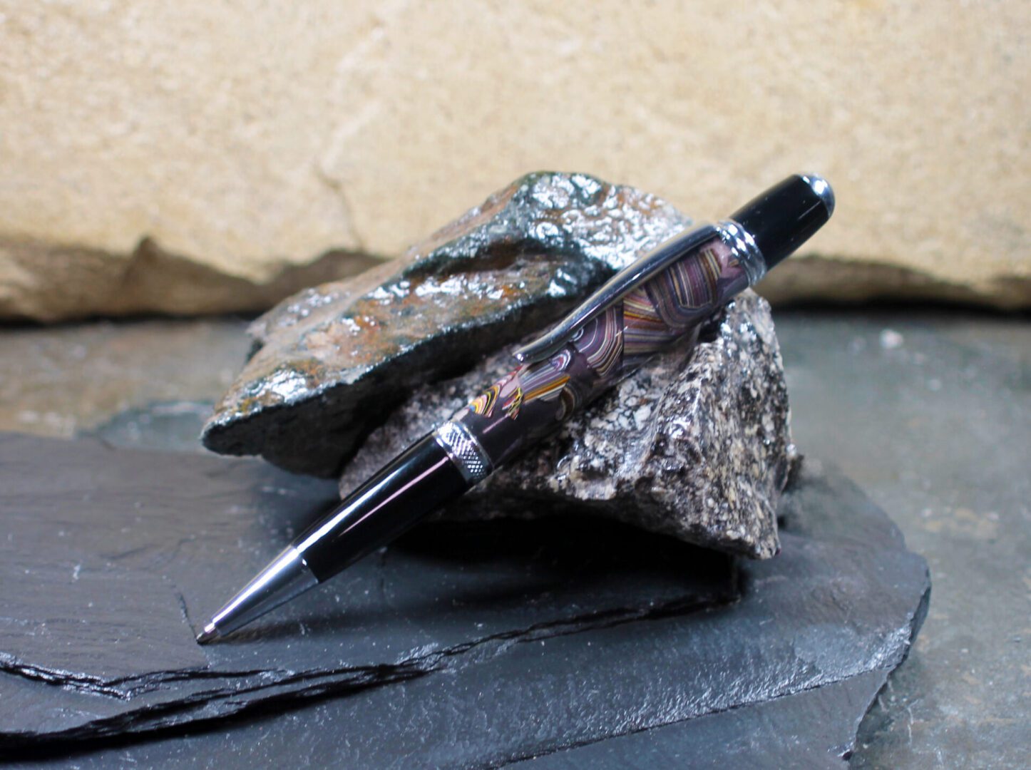 Corvette Fordite and Resin Pen - Chrome/Pink/Corvette Fordite (P-087)