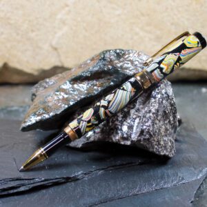 Late 70's/80's Fordite and Resin Pen - Gold/Black/Fordite (P-090)